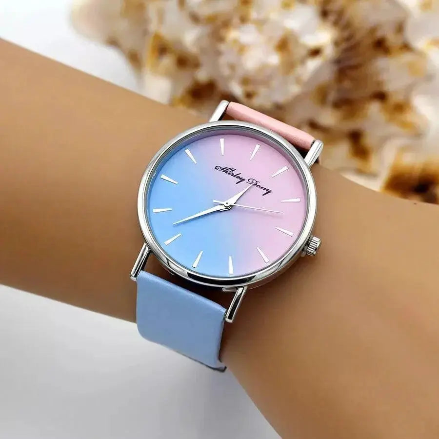 Elegant Gradient Ramp Womens Quartz Wristwatch Timepiece