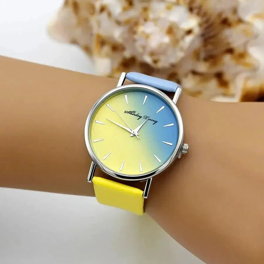Elegant Gradient Ramp Womens Quartz Wristwatch Timepiece