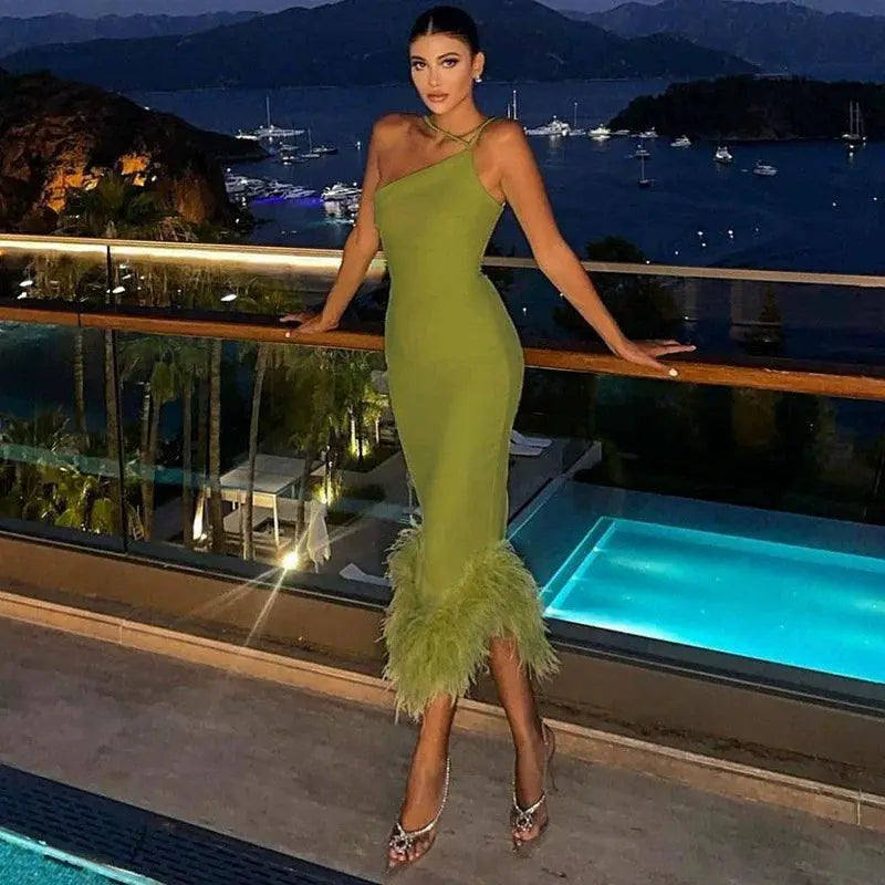 Elegant Halterneck Wool Dress Chic Women's Fashion 2023