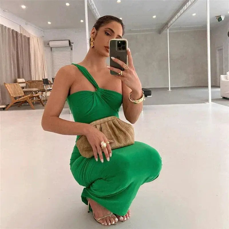 Elegant Halterneck Wool Dress Chic Women's Fashion 2023
