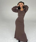 Elegant Knitted Sweater Maxi Dress with Flare Sleeves