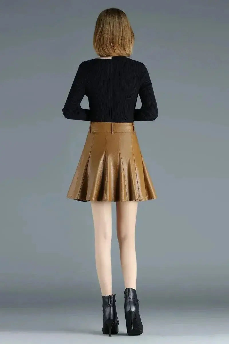 Elegant Korean Style Leather Mini Skirt For Women Chic