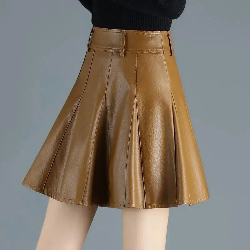 Elegant Korean Style Leather Mini Skirt For Women Chic