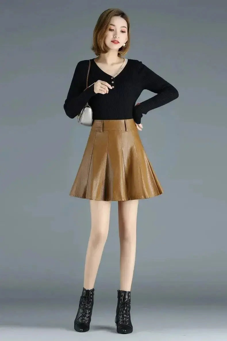 Elegant Korean Style Leather Mini Skirt For Women Chic