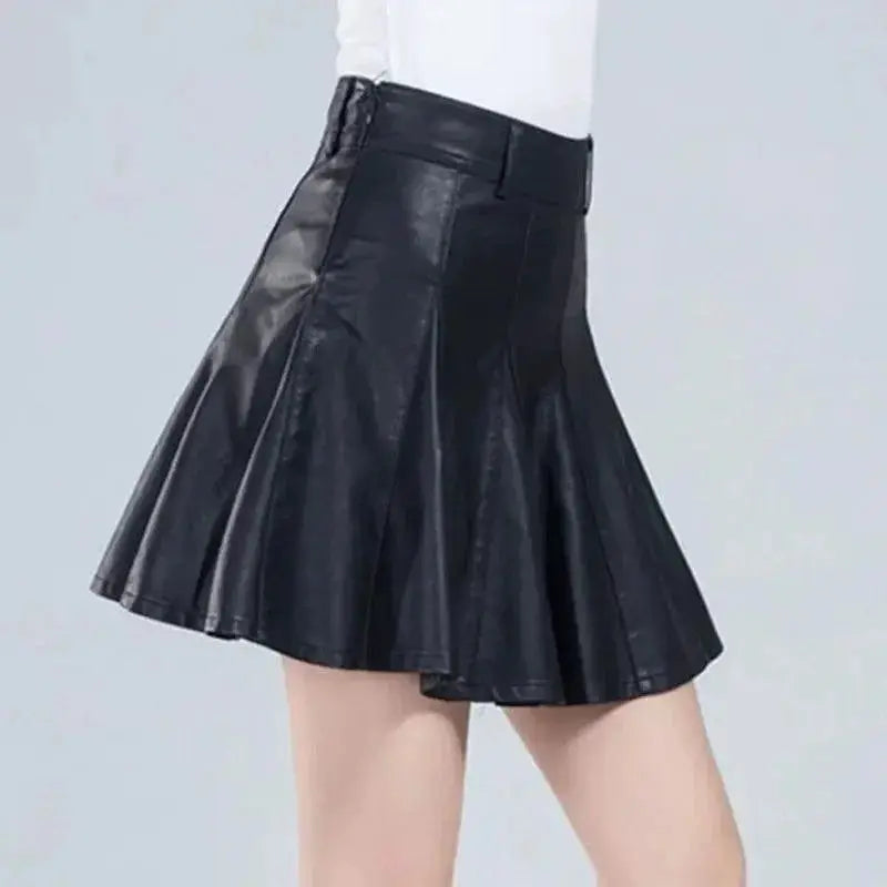Elegant Korean Style Leather Mini Skirt For Women Chic