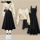 Elegant Korean Women's Cross Knit Three-Piece Suit Autumn Chic