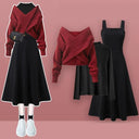 Elegant Korean Women's Cross Knit Three-Piece Suit Autumn Chic