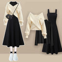 Elegant Korean Women's Cross Knit Three-Piece Suit Autumn Chic