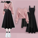 Elegant Korean Women's Cross Knit Three-Piece Suit Autumn Chic