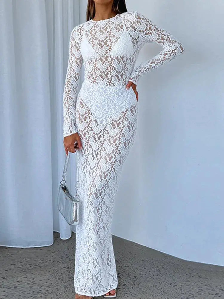 Elegant Lace Maxi Dress For Sophisticated Women Gown