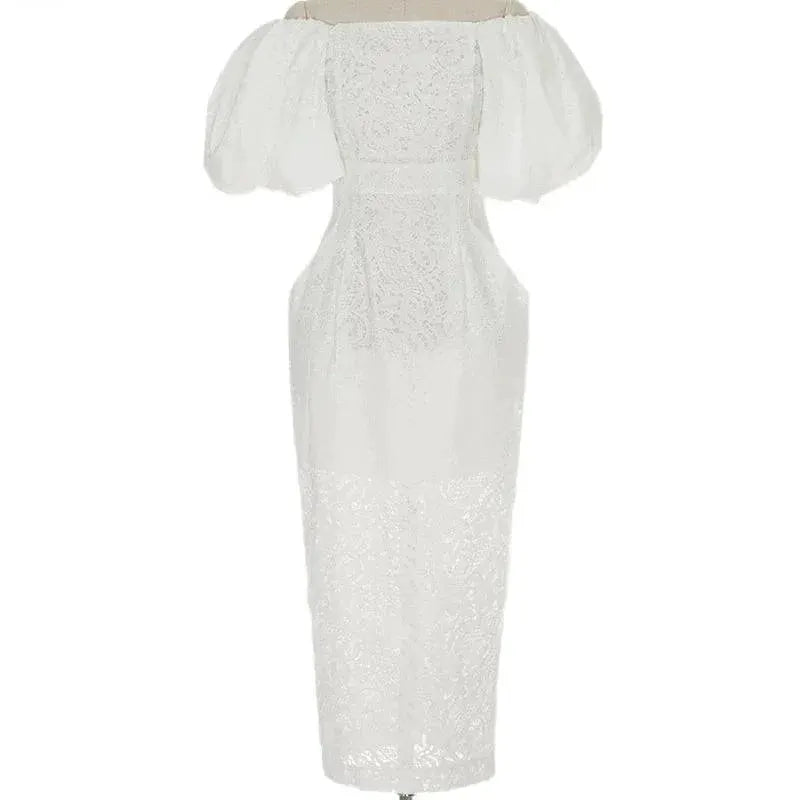 Elegant Lace Socialite Dress Off Shoulder Ensemble