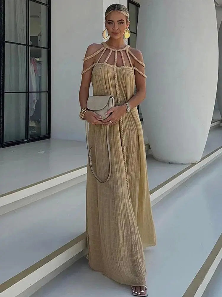 Elegant Lace Up Maxi Dress For Stylish Evening Parties