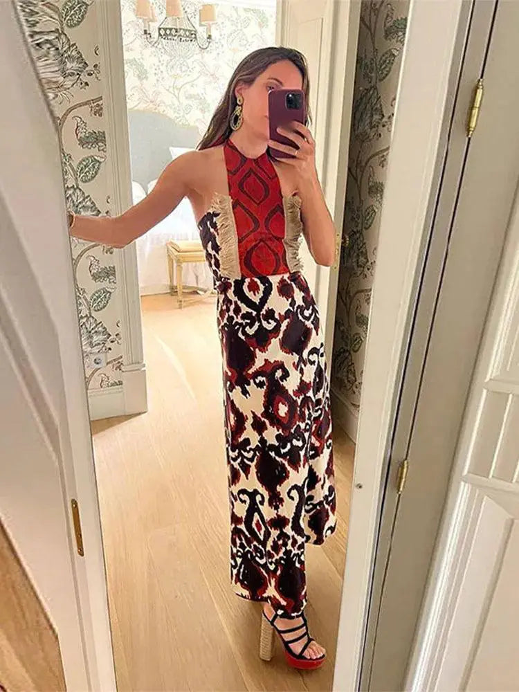 Elegant Lace Up Maxi Dress O Neck Bodycon Piece For Women