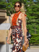 Elegant Lace-Up Maxi Dress Stylish O-neck Bodycon Piece