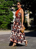 Elegant Lace-Up Maxi Dress Stylish O-neck Bodycon Piece