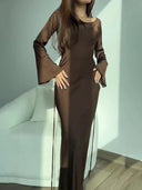 Elegant Lace-Up Satin Flare Sleeve Dress for Evening Parties