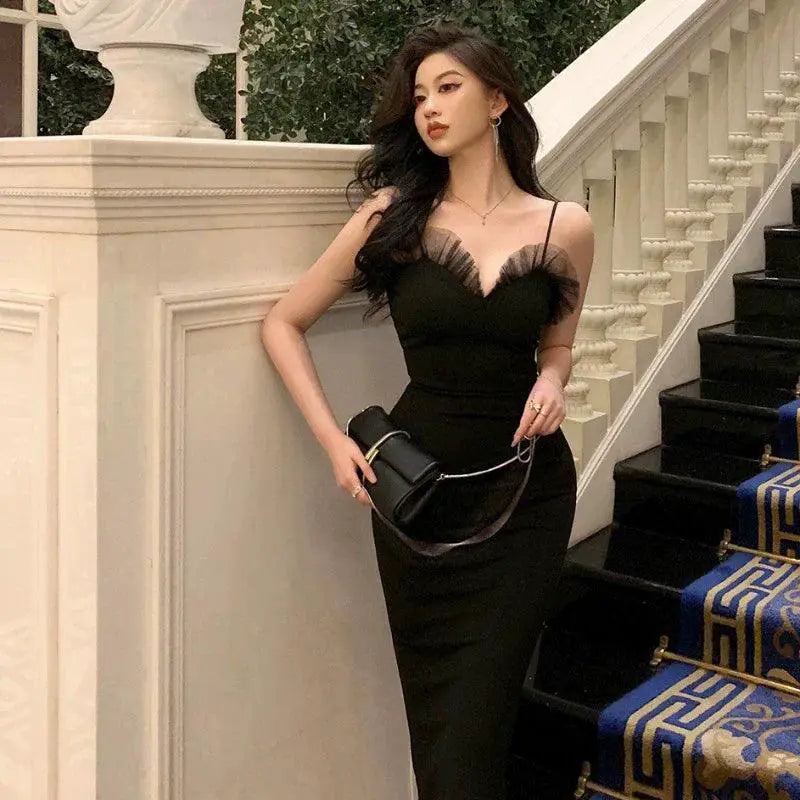 Elegant Mesh V Neck Dress Korean Style Sophistication