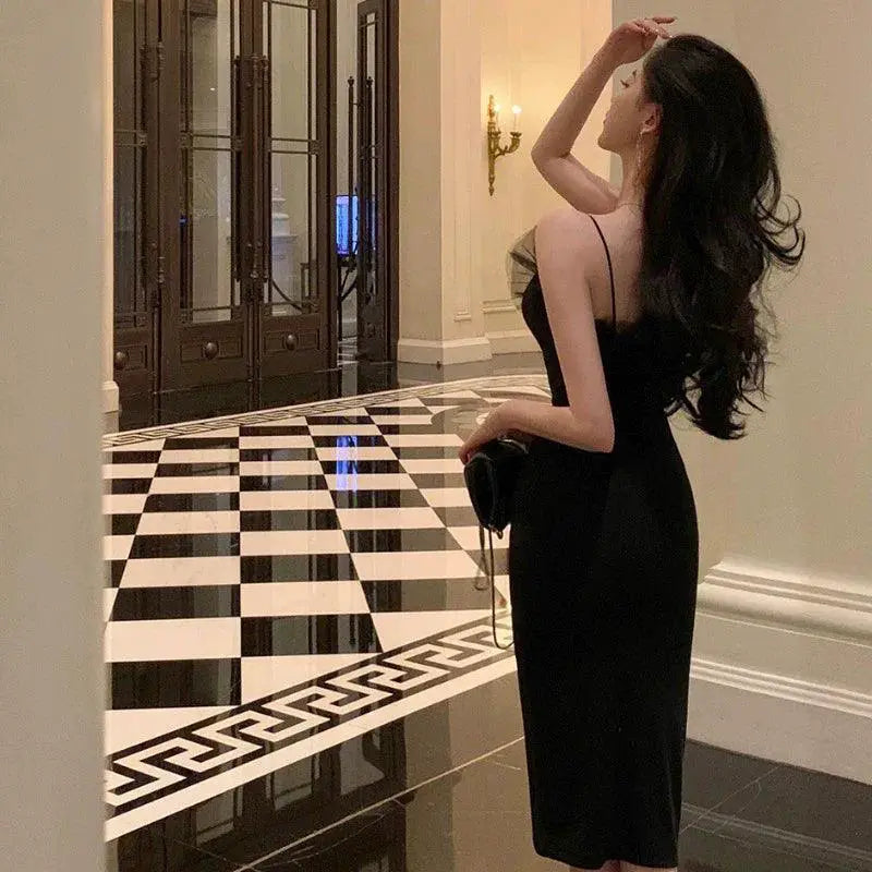 Elegant Mesh V Neck Dress Korean Style Sophistication