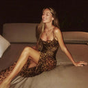 Elegant Leopard Print Suspender Dress for Evening Events