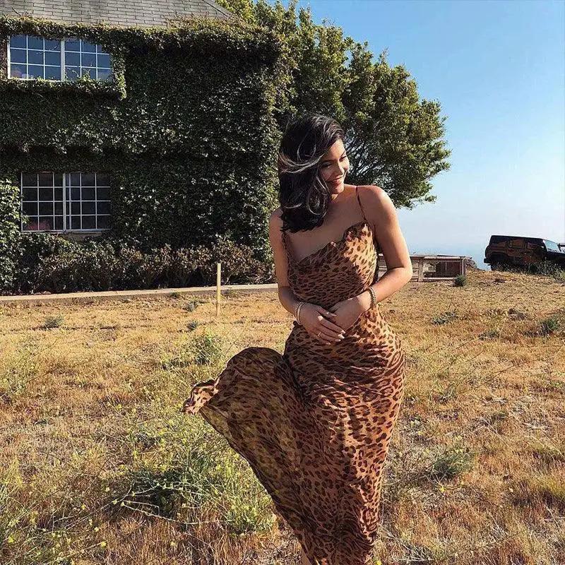 Elegant Leopard Print Suspender Dress for Evening Events