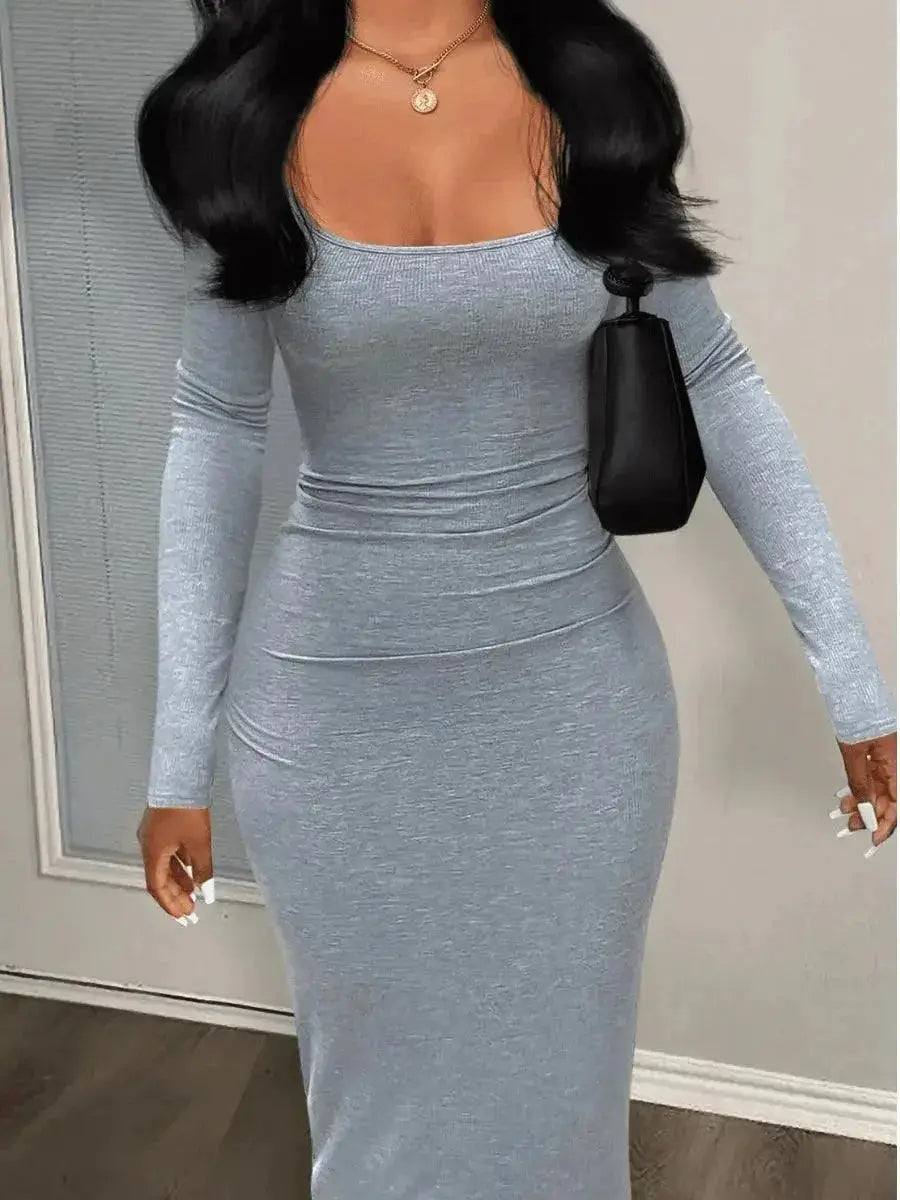 Elegant Long Sleeve Maxi Dress Chic Autumn Essential Attire