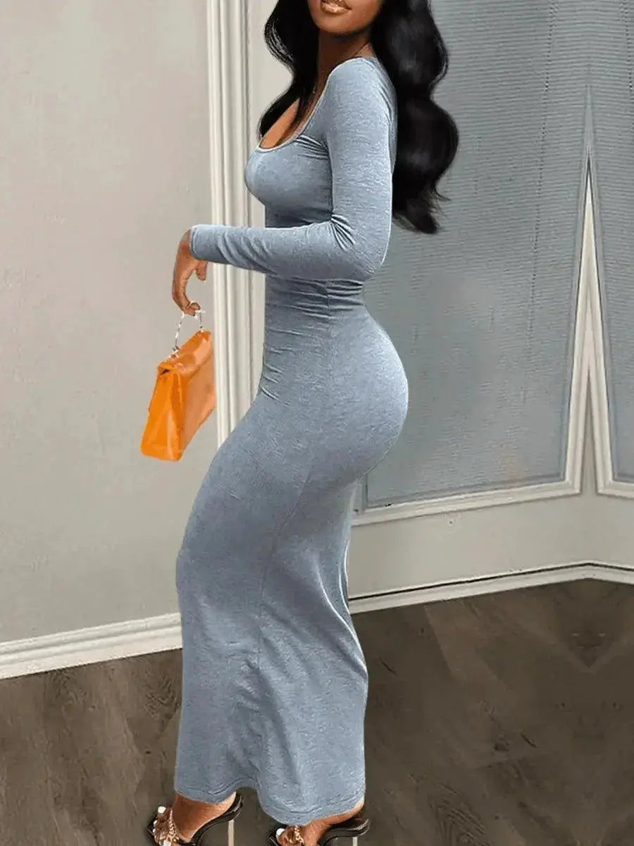 Elegant Long Sleeve Maxi Dress Chic Autumn Essential Attire