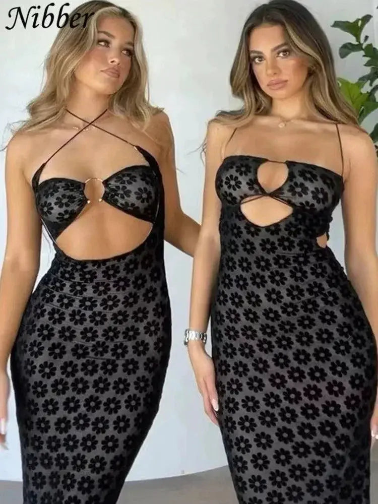 Elegant Hollow Out Maxi Dress for Women Evening Wear