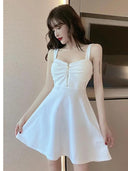 Elegant Mesh Red Strap A-line Ruffled Dress Korean Style Chic