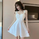 Elegant Mesh Red Strap A-line Ruffled Dress Korean Style Chic