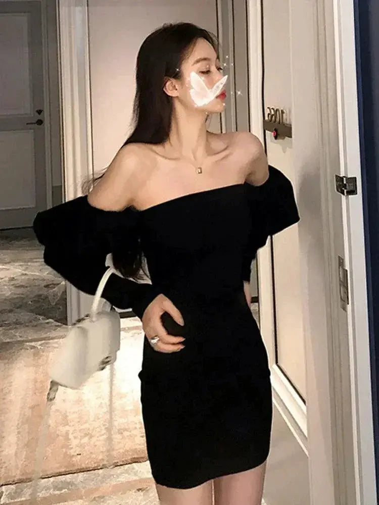 Elegant Off Shoulder Black Dress For Chic Evening Attire