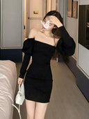 Elegant Off-Shoulder Black Dress Chic Evening Attire
