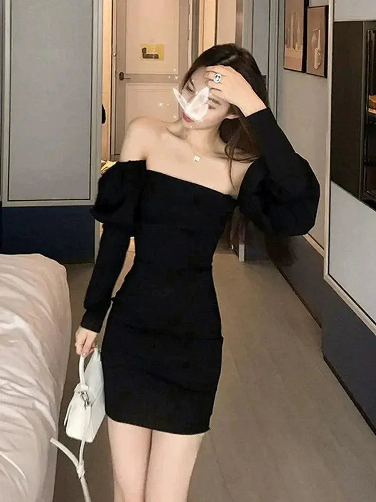 Elegant Off Shoulder Black Dress For Chic Evening Attire