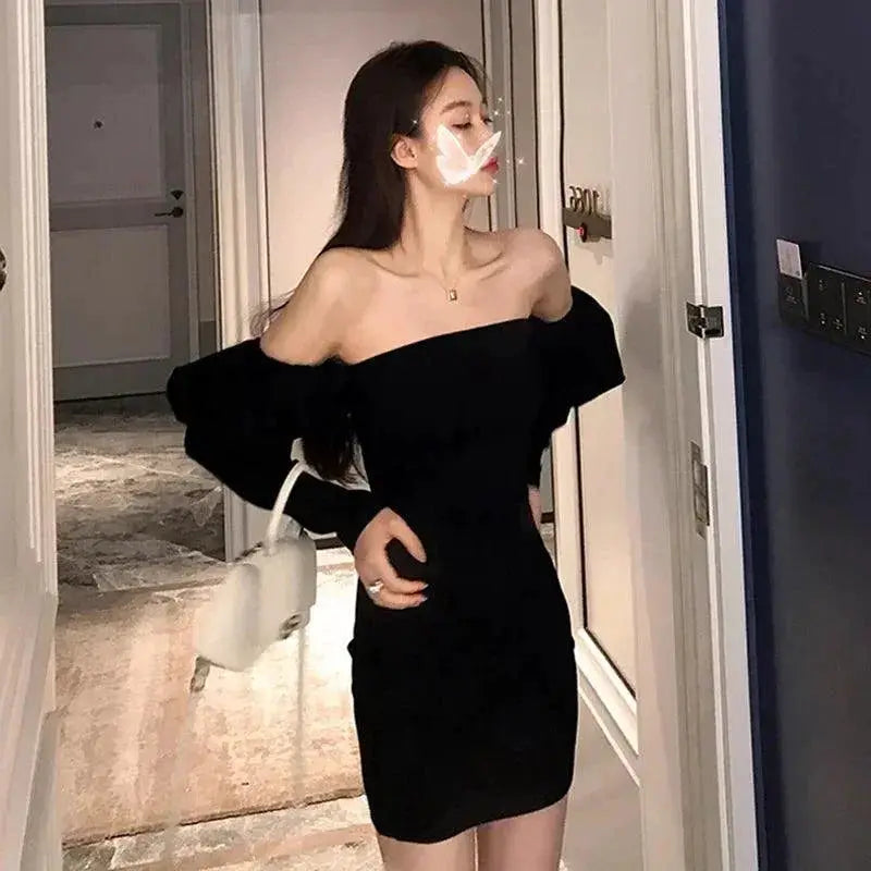 Elegant Off Shoulder Black Dress For Chic Evening Attire