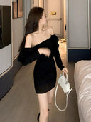 Elegant Off-Shoulder Black Dress Chic Evening Attire