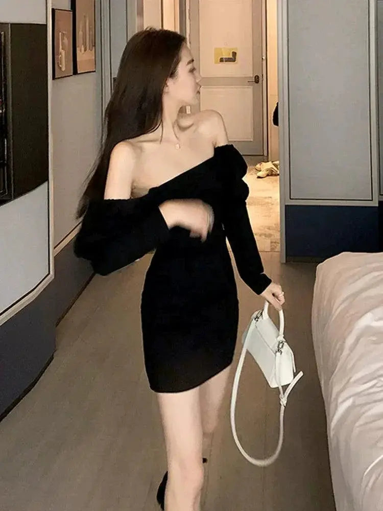 Elegant Off Shoulder Black Dress For Chic Evening Attire