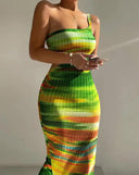 Elegant Ombre One Shoulder Dress Trendy Ribbed Bodycon Style