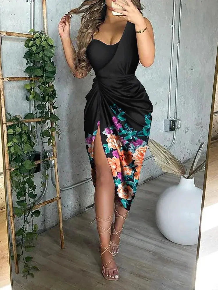 Elegant One Shoulder Sequin Party Dress For Women Evening