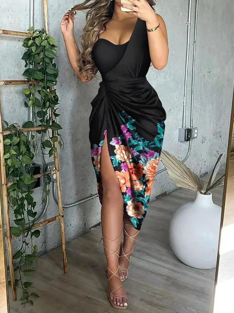 Elegant One Shoulder Sequin Party Dress For Women Evening