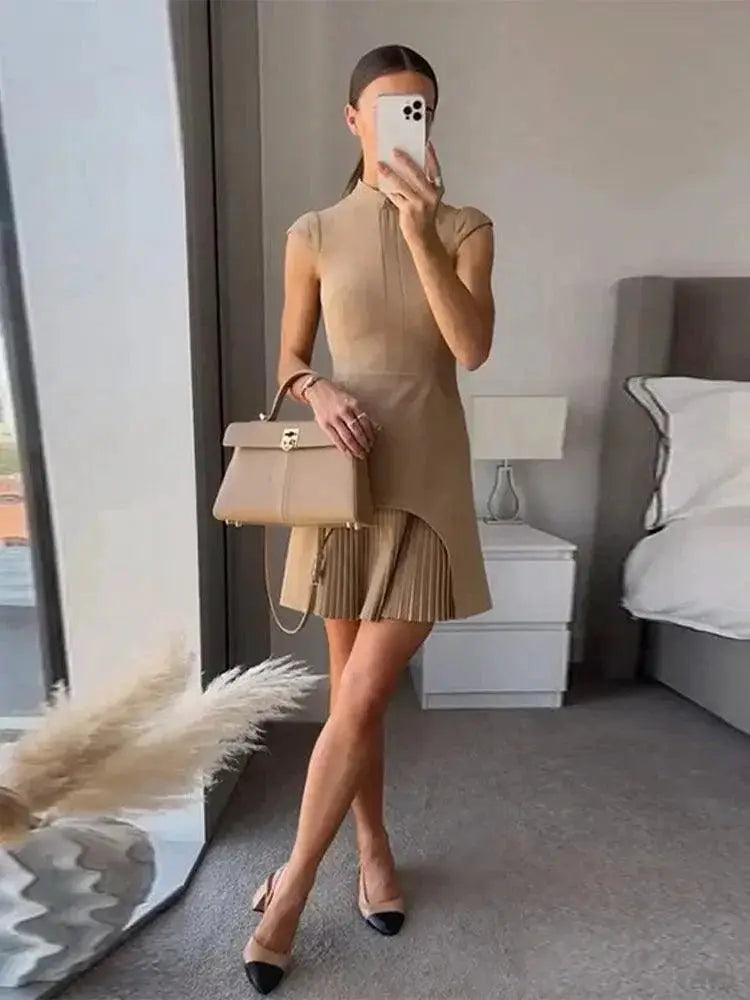 Elegant Patchwork Mini Dress High Fashion Bodycon Style