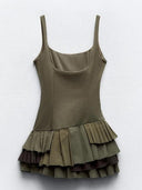 Elegant Patchwork Ruffles Mini Dress Stylish Women's Bodycon