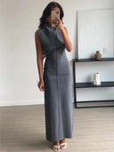 Elegant Pencil Long Dress Sophisticated Bodycon Maxi Gray