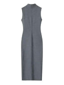 Elegant Pencil Long Dress Sophisticated Bodycon Maxi Gray