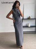 Elegant Pencil Long Dress Sophisticated Bodycon Maxi Gray