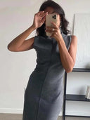 Elegant Pencil Long Dress Sophisticated Bodycon Maxi Gray