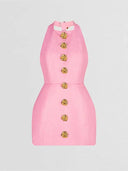 Elegant Pink Halter Backless Dress Stylish Lady Party Attire