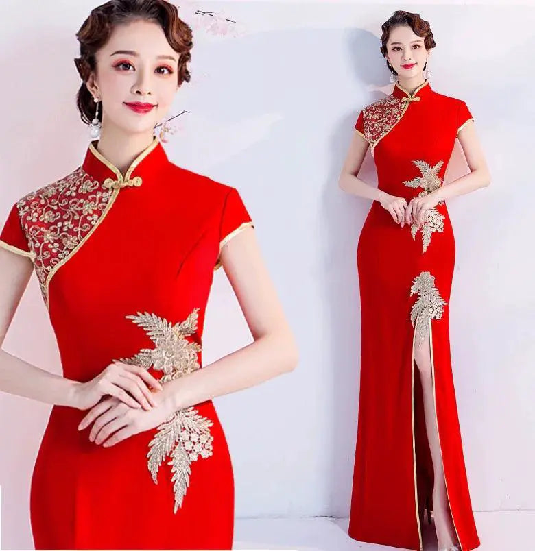 Elegant Red Cheongsam Dress Vintage Charm for Banquets