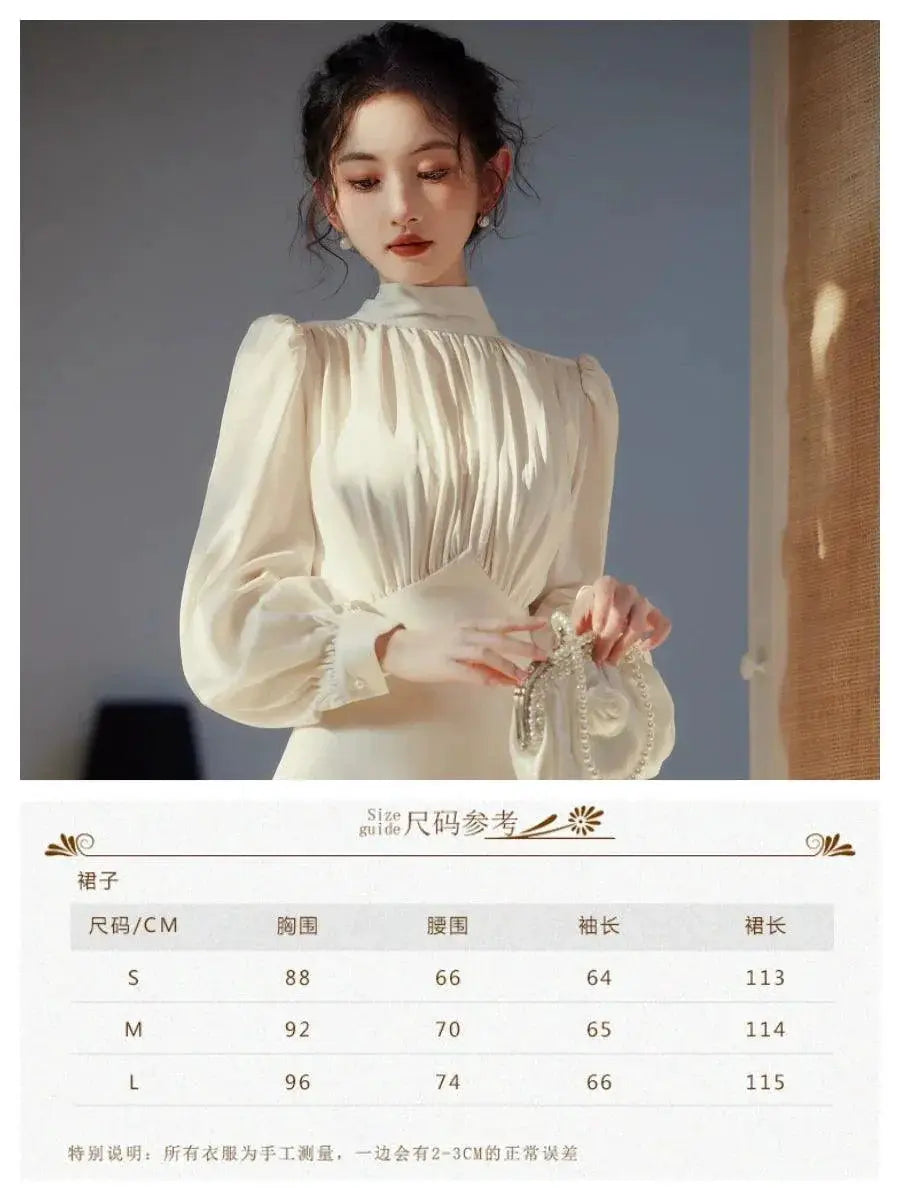 Elegant Retro Dress Sophisticated High Waist Long Sleeve