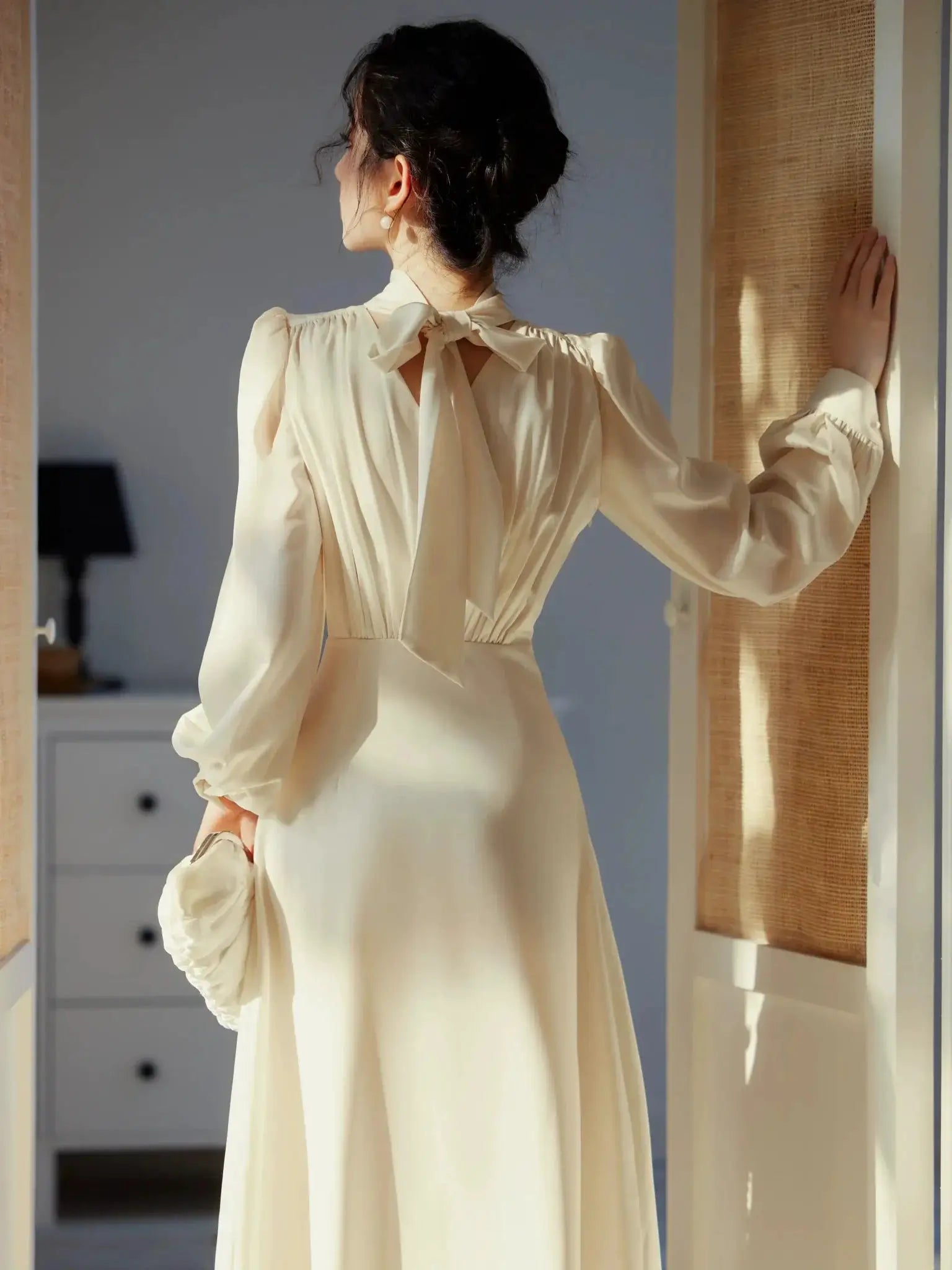 Elegant Retro Dress Sophisticated High Waist Long Sleeve