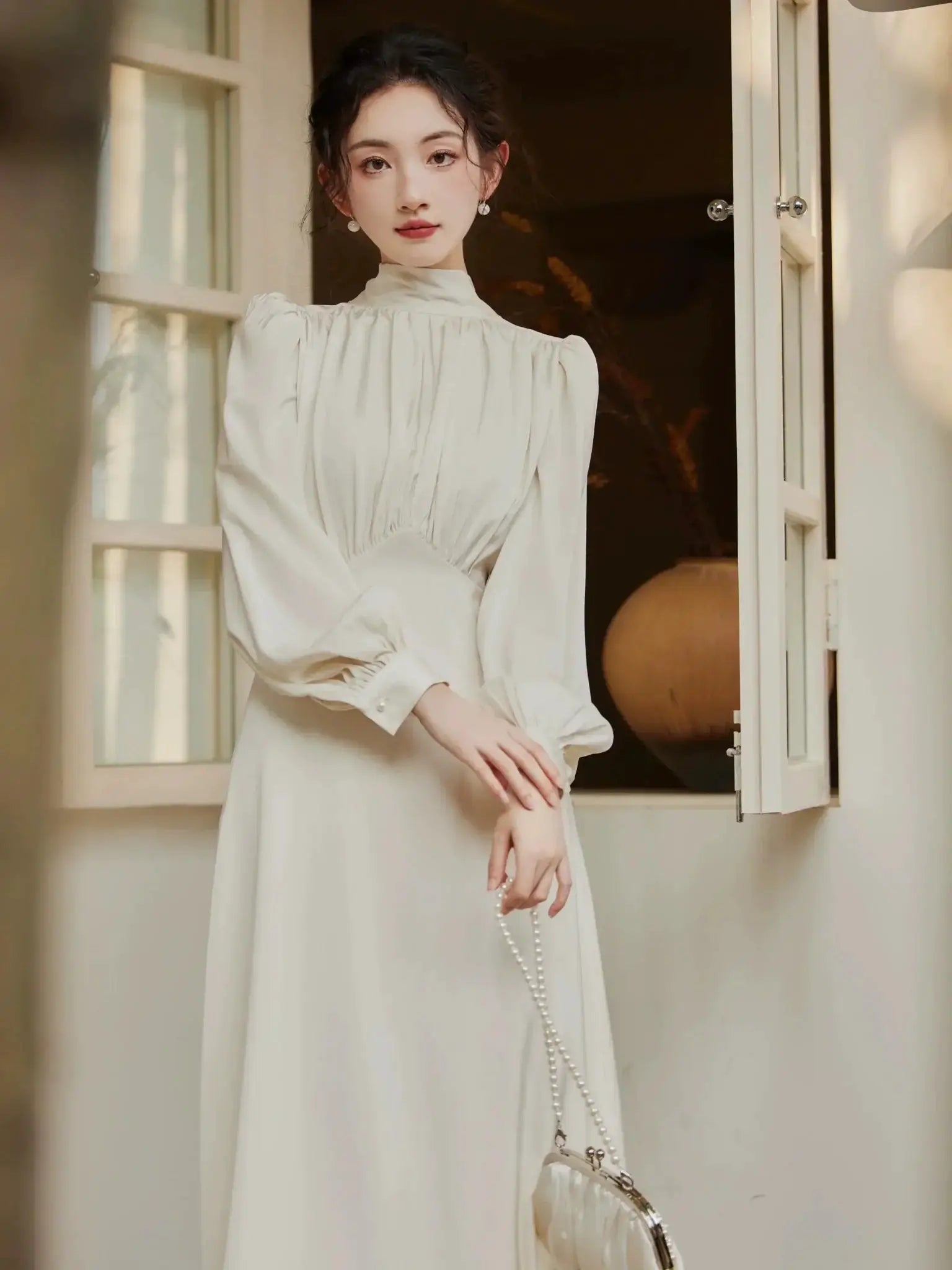 Elegant Retro Dress Sophisticated High Waist Long Sleeve