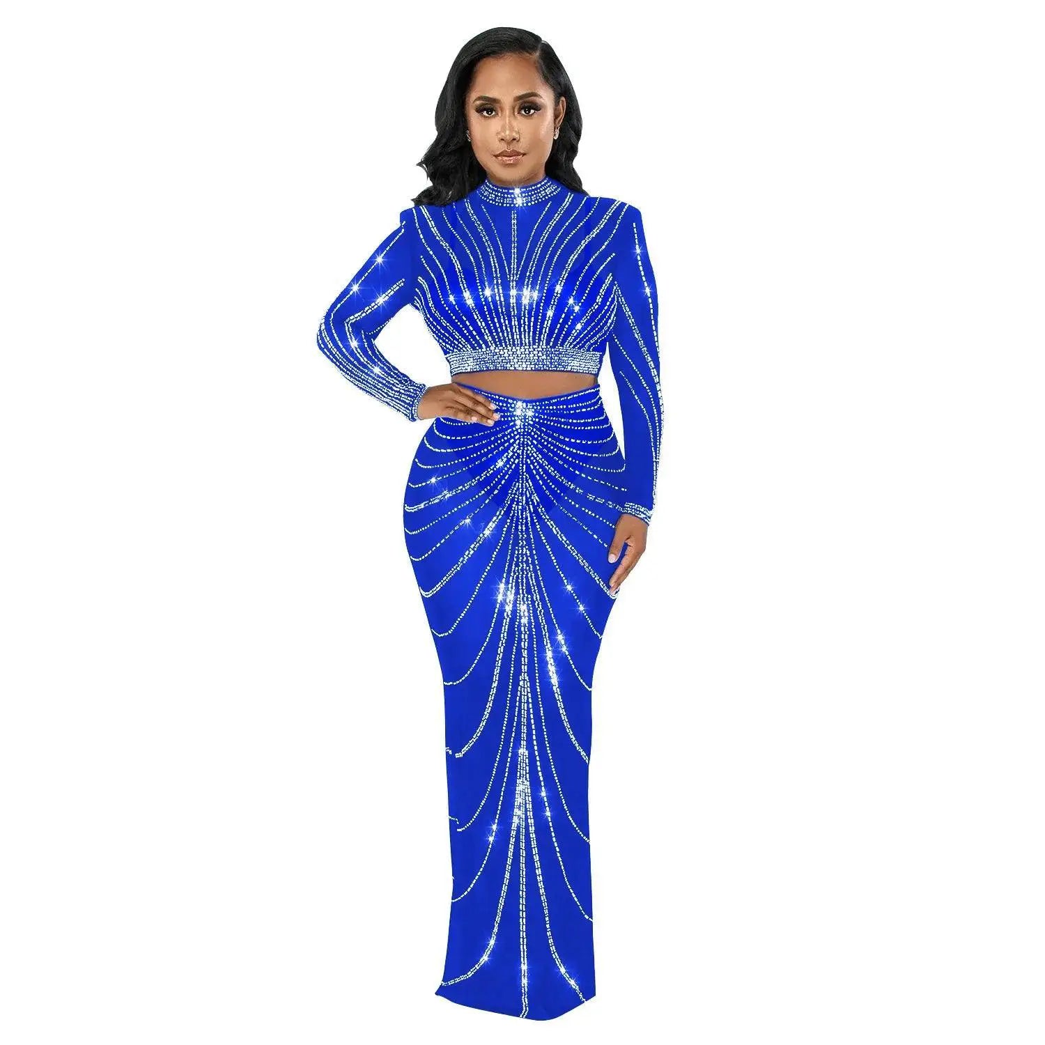 Elegant Rhinestone Mesh Maxi Dress For Women Clubwear